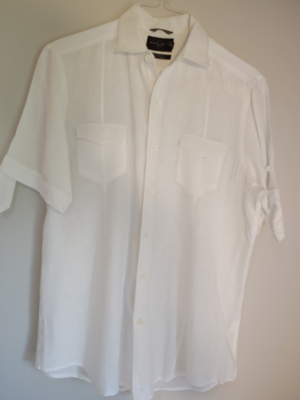 💯 Linen Lord &TaylorBlack Brown 1826 Men's White Short-Sleeve Button-Down Shirt